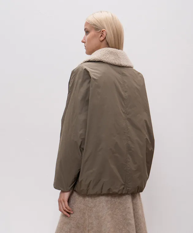 Brunello Cucinelli Double-breasted khaki down jacket with monil chain