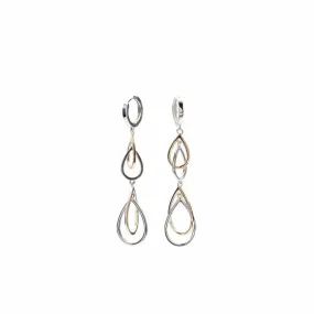 Pendientes bicolor de plata  largos triple motivo colgante