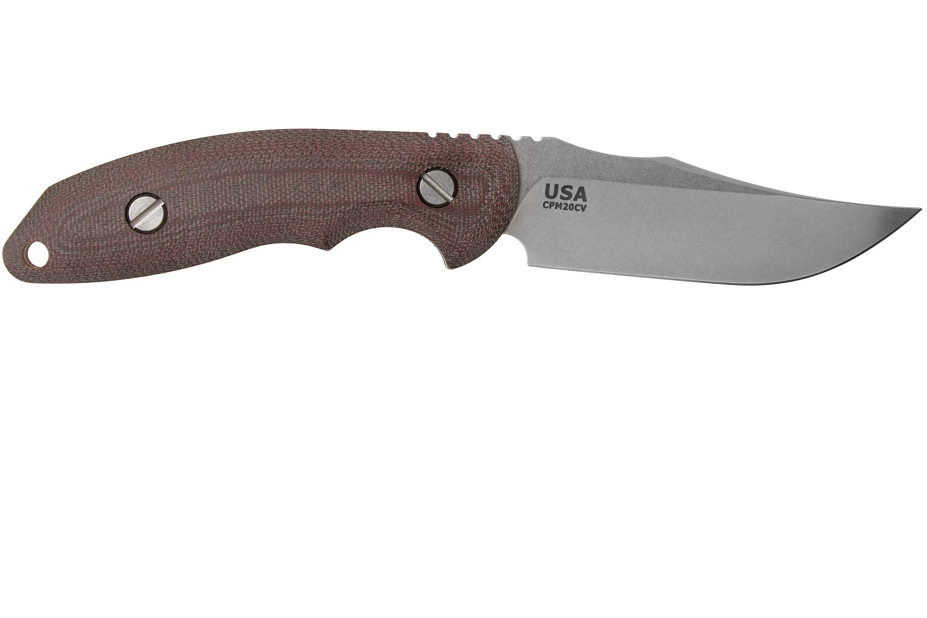 Rick Hinderer The Emmett, CPM 20CV, Burgundy Micarta cuchillo de caza