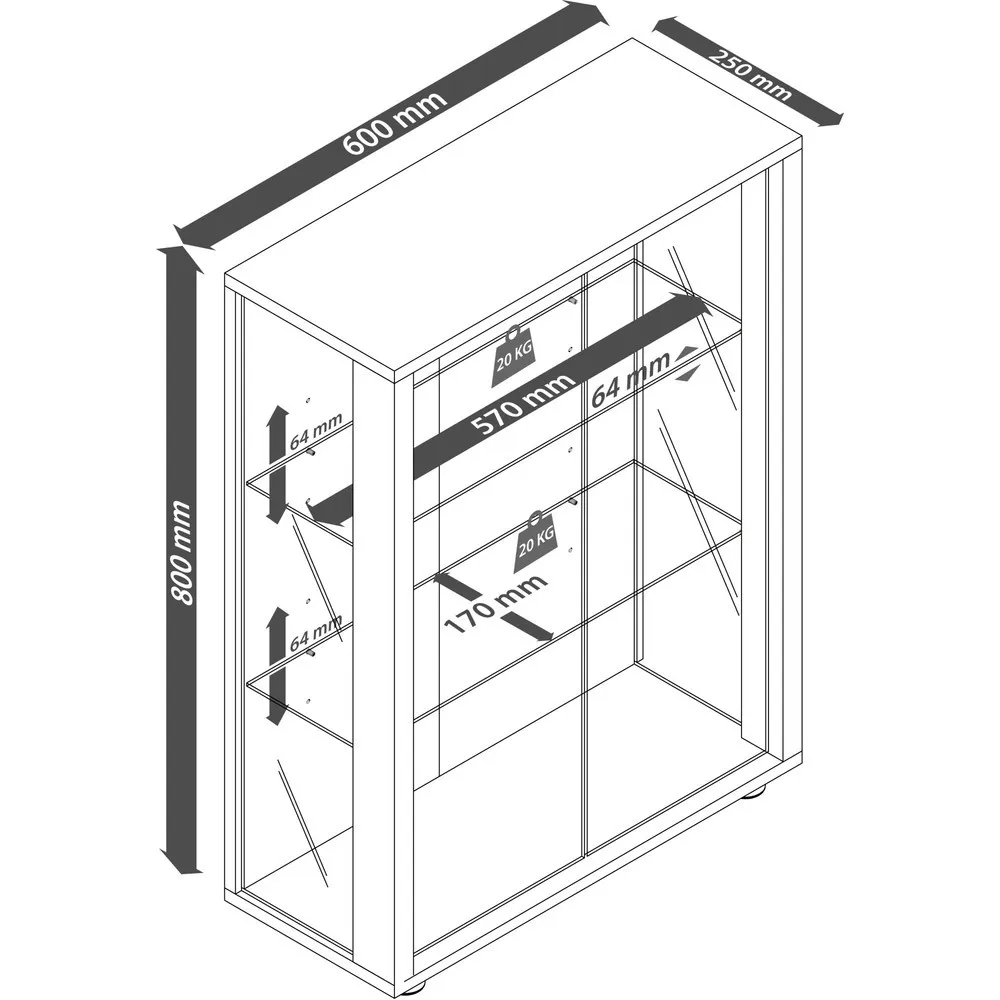 Vitrina vertical Sintalo con espejo, blanco